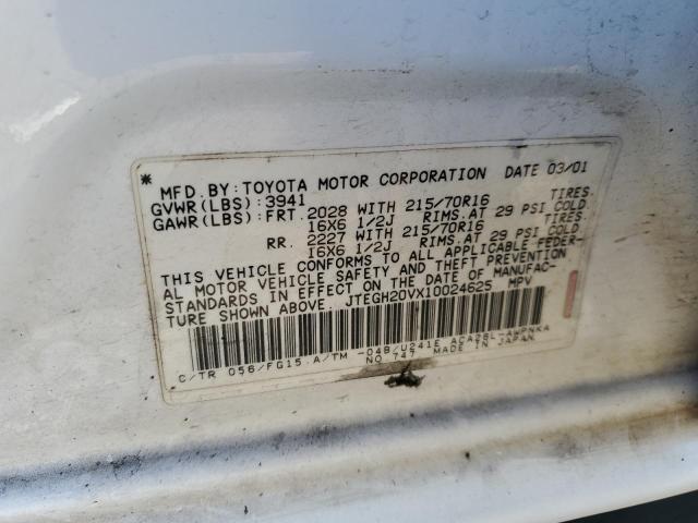 2001 Toyota Rav4 VIN: JTEGH20VX10024625 Lot: 61014924