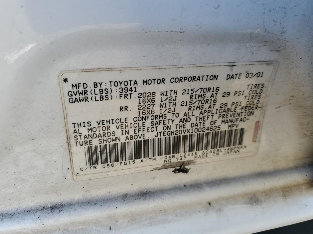 JTEGH20VX10024625 2001 Toyota Rav4