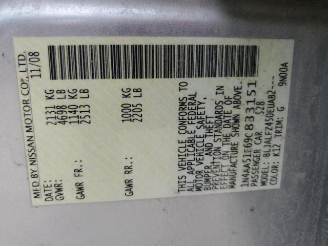 2009 Nissan Maxima S VIN: 1N4AA51E69C833151 Lot: 58738074