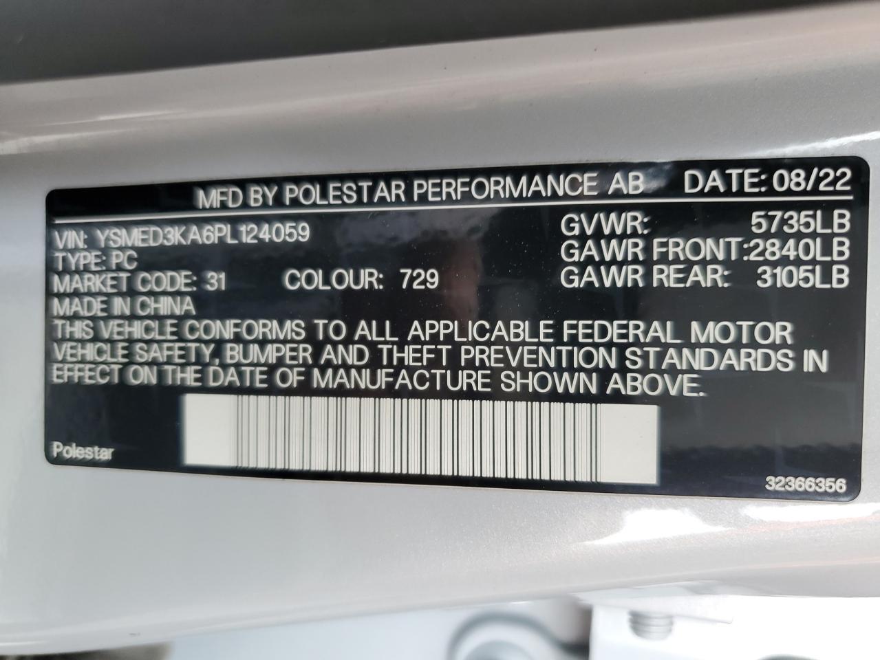 YSMED3KA6PL124059 2023 Polestar 2