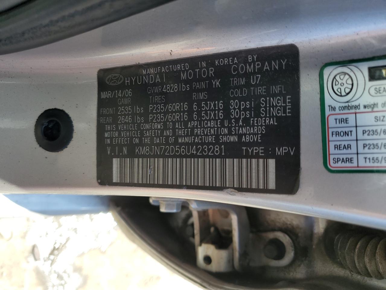 KM8JN72D56U423281 2006 Hyundai Tucson Gls