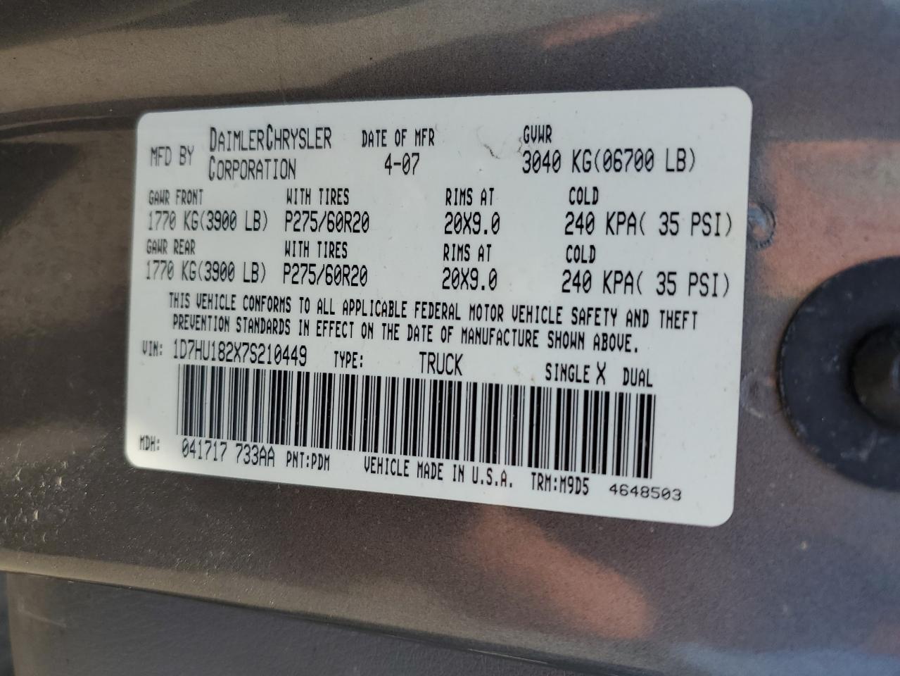 1D7HU182X7S210449 2007 Dodge Ram 1500 St