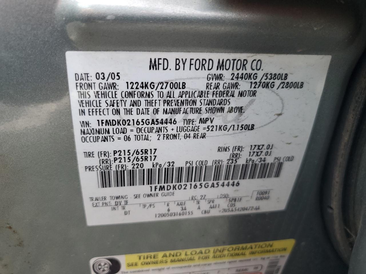 1FMDK02165GA54446 2005 Ford Freestyle Sel