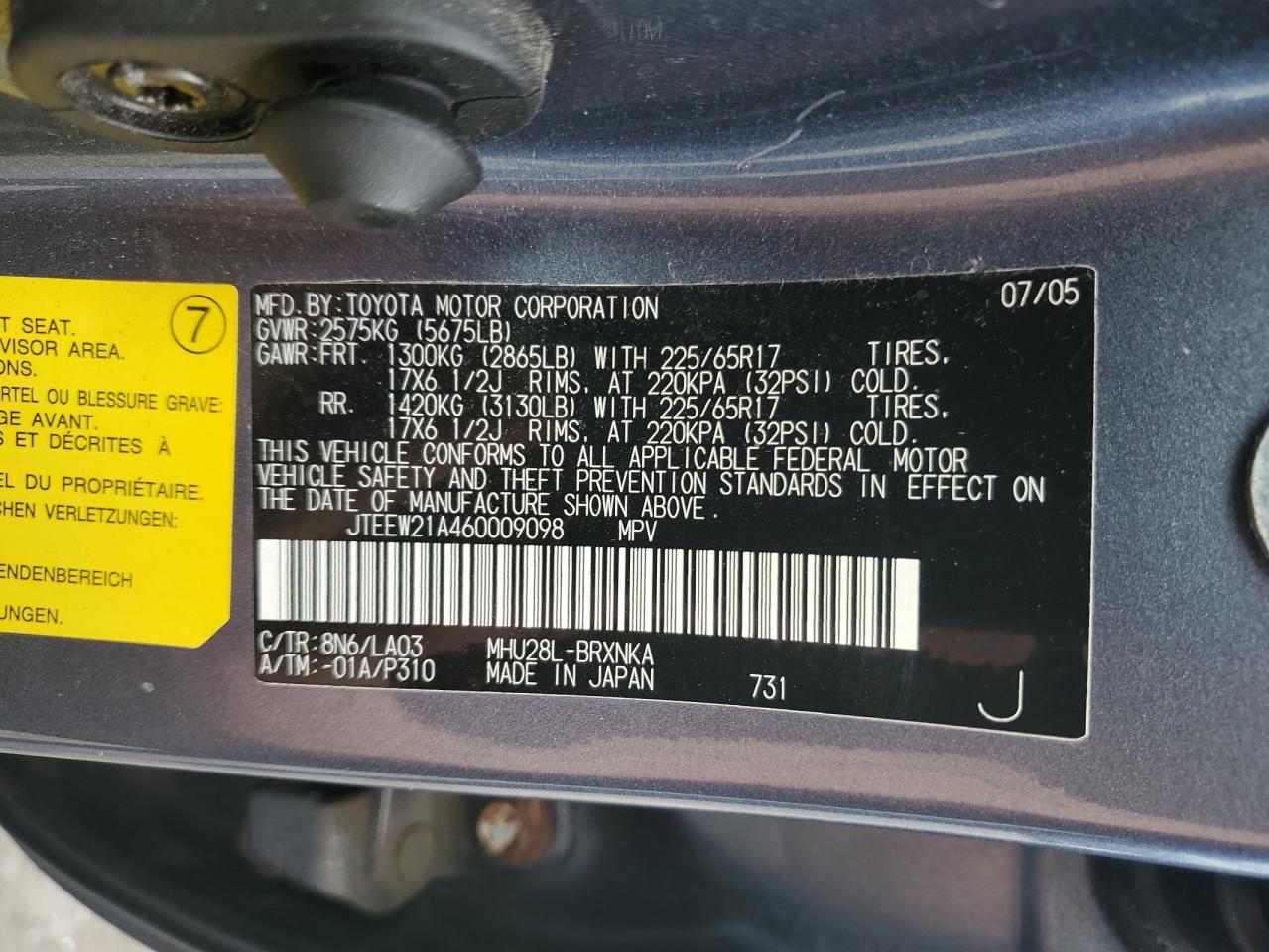 JTEEW21A460009098 2006 Toyota Highlander Hybrid