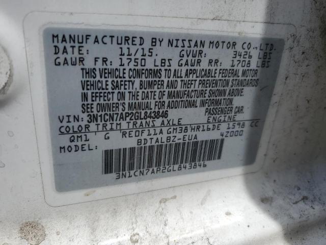 2016 Nissan Versa S VIN: 3N1CN7AP2GL843846 Lot: 56818354