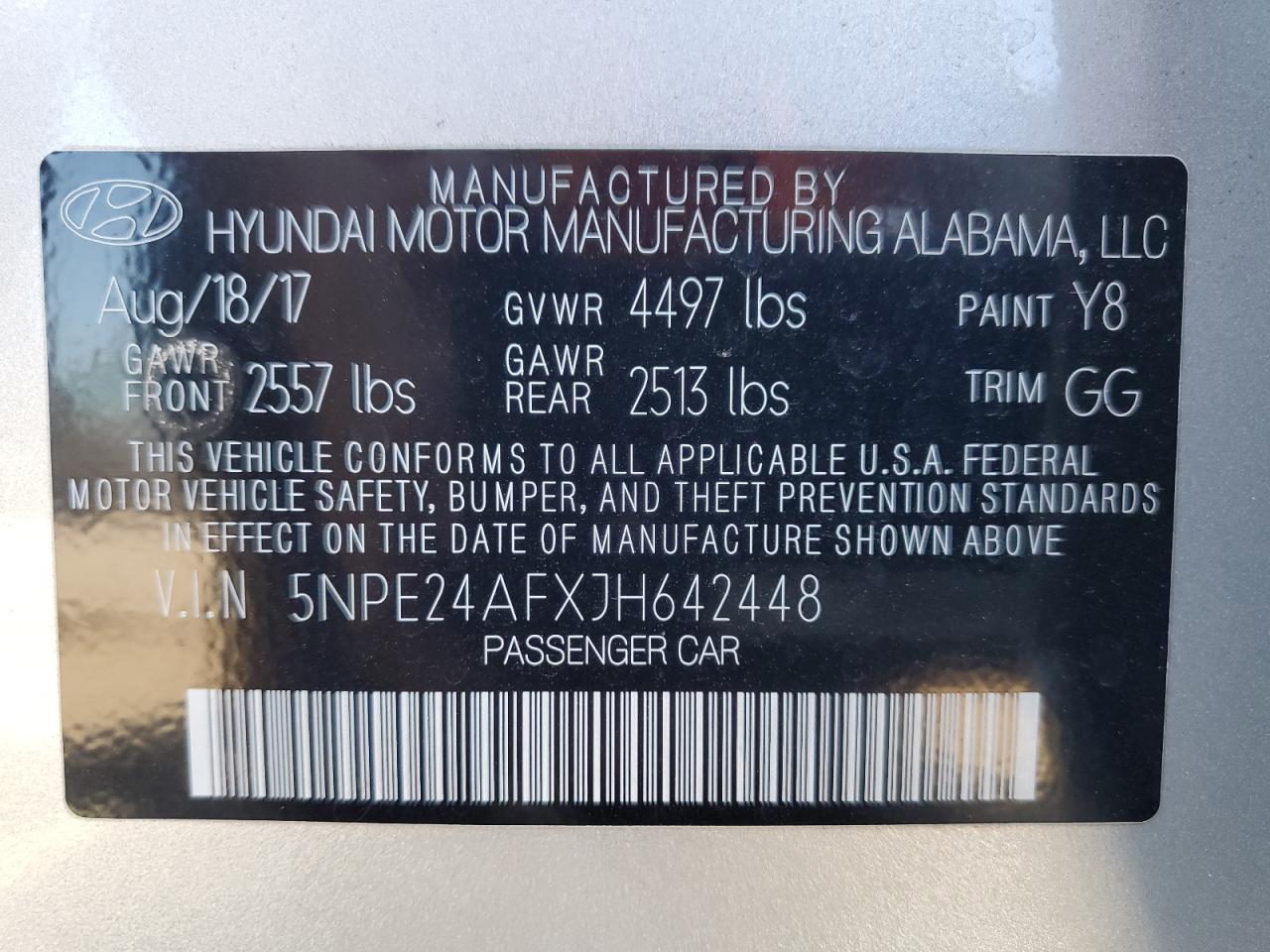 5NPE24AFXJH642448 2018 Hyundai Sonata Se