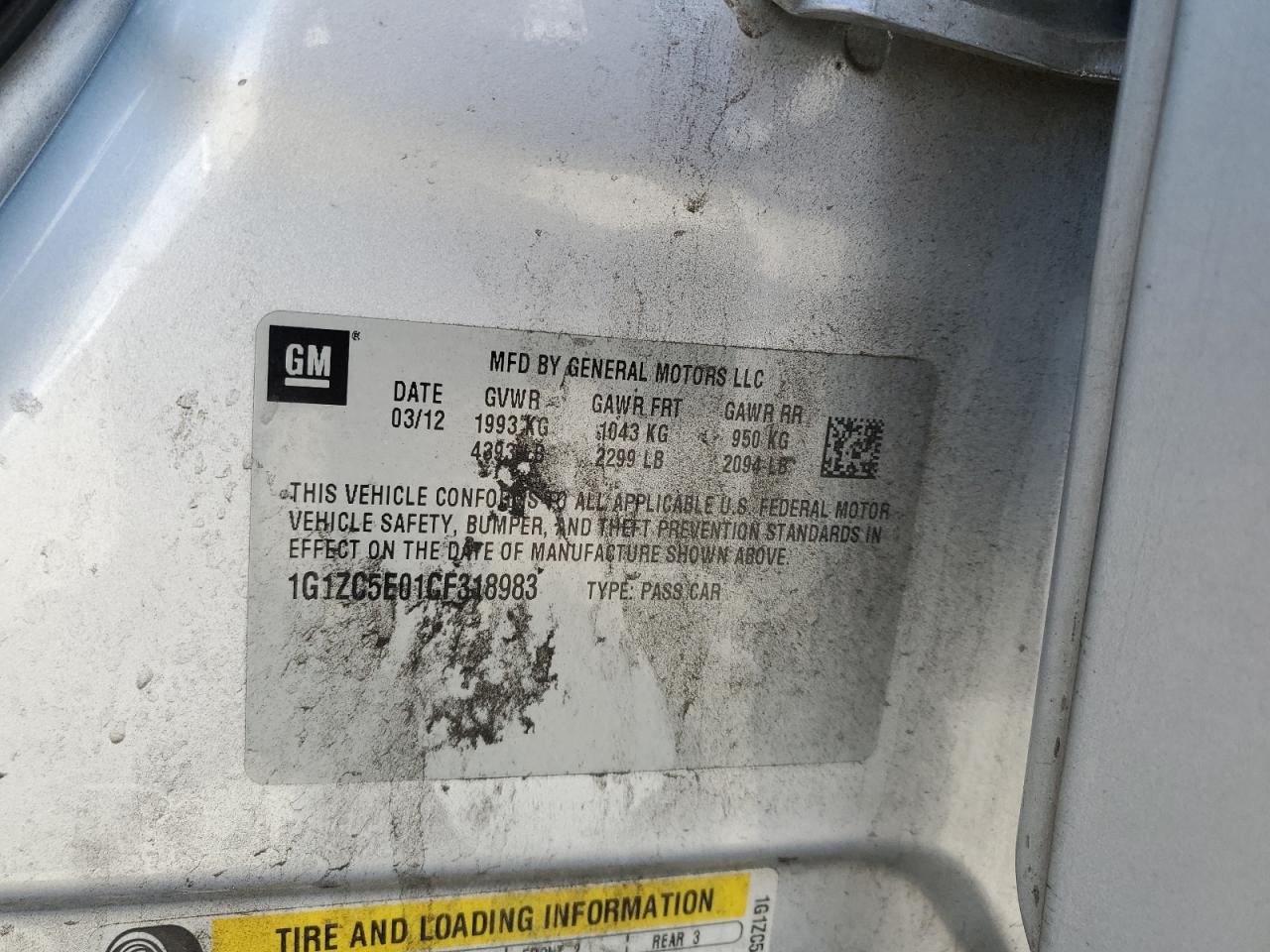 1G1ZC5E01CF318983 2012 Chevrolet Malibu 1Lt