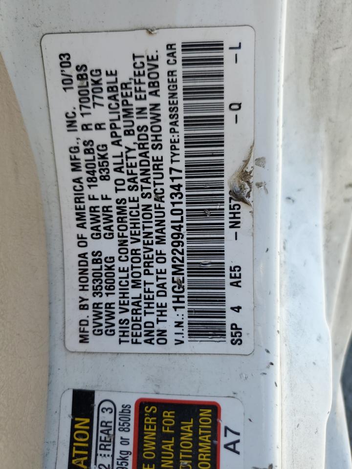 1HGEM22994L013417 2004 Honda Civic Ex