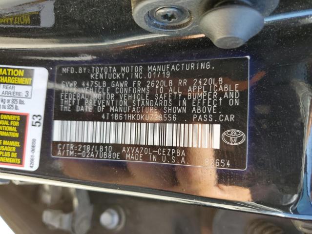 VIN 4T1B61HK0KU739556 2019 Toyota Camry, Xse no.12