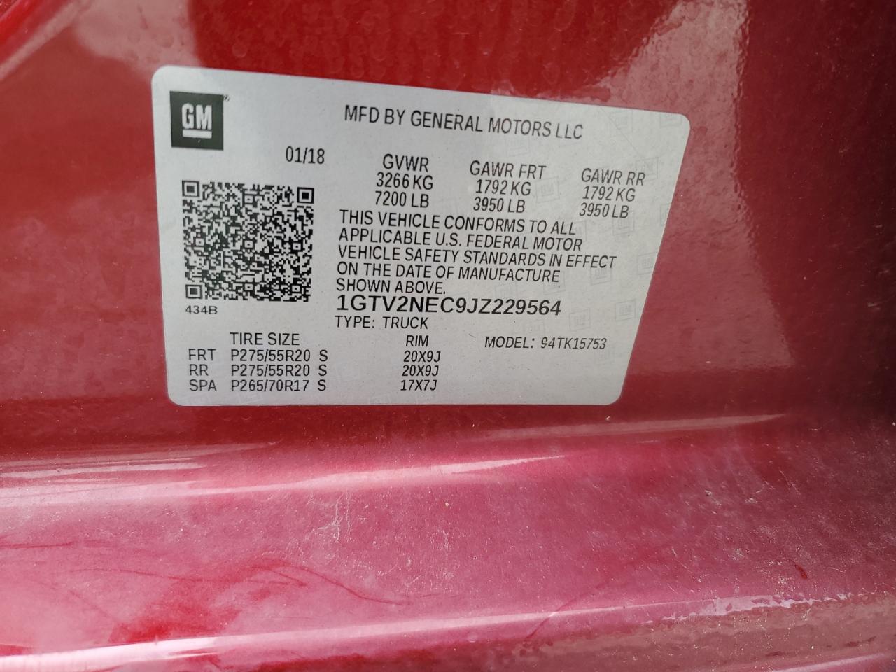 1GTV2NEC9JZ229564 2018 GMC Sierra K1500 Slt