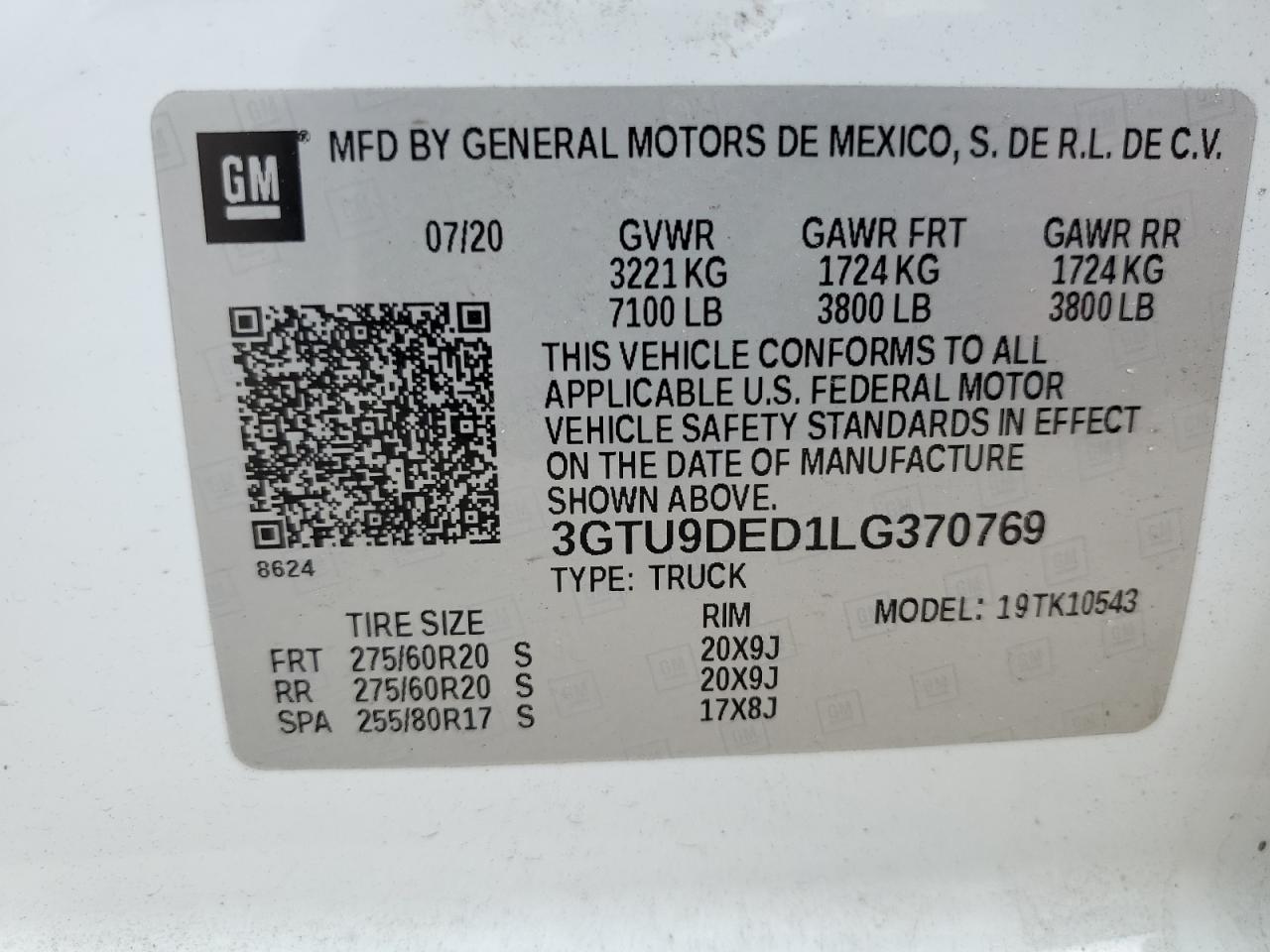 3GTU9DED1LG370769 2020 GMC Sierra K1500 Slt