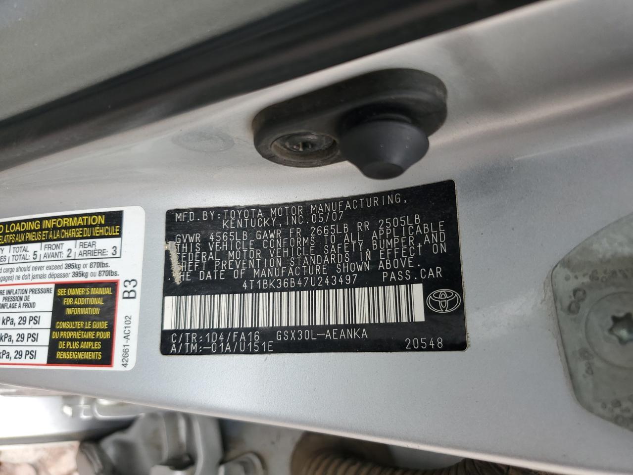 4T1BK36B47U243497 2007 Toyota Avalon Xl