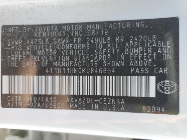 VIN 4T1B11HK0KU846654 2019 Toyota Camry, L no.13