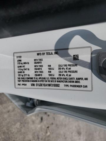 2022 Tesla Model 3 VIN: 5YJ3E1EA1NF318062 Lot: 58282344