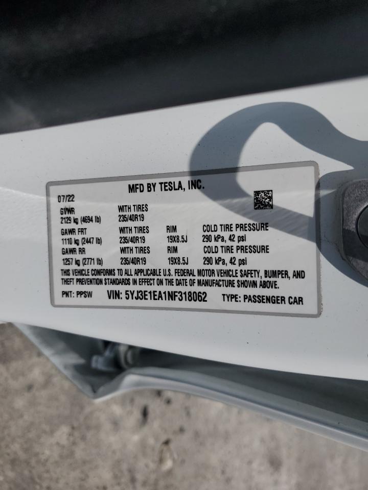 5YJ3E1EA1NF318062 2022 Tesla Model 3