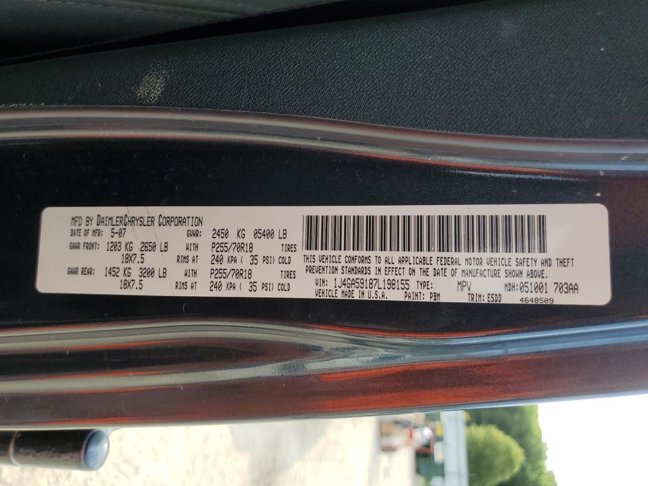 1J4GA59187L198155 2007 Jeep Wrangler Sahara