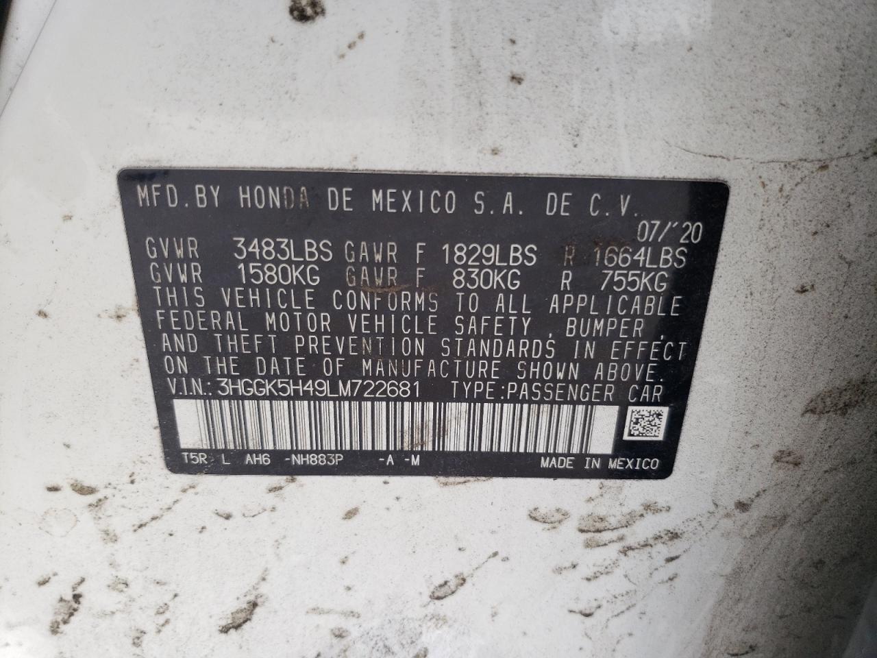 3HGGK5H49LM722681 2020 Honda Fit Lx