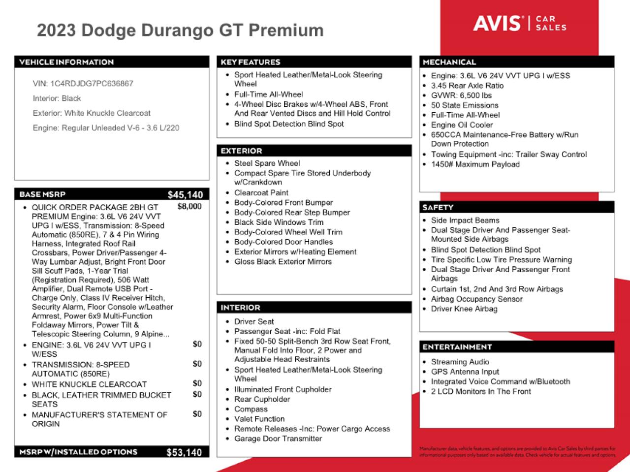 1C4RDJDG7PC636867 2023 Dodge Durango Gt