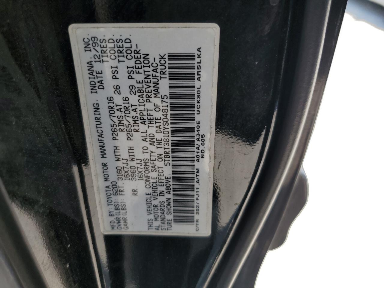 5TBRT3810YS048175 2000 Toyota Tundra Access Cab Limited