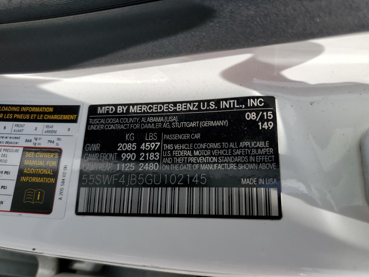 55SWF4JB5GU102145 2016 Mercedes-Benz C 300