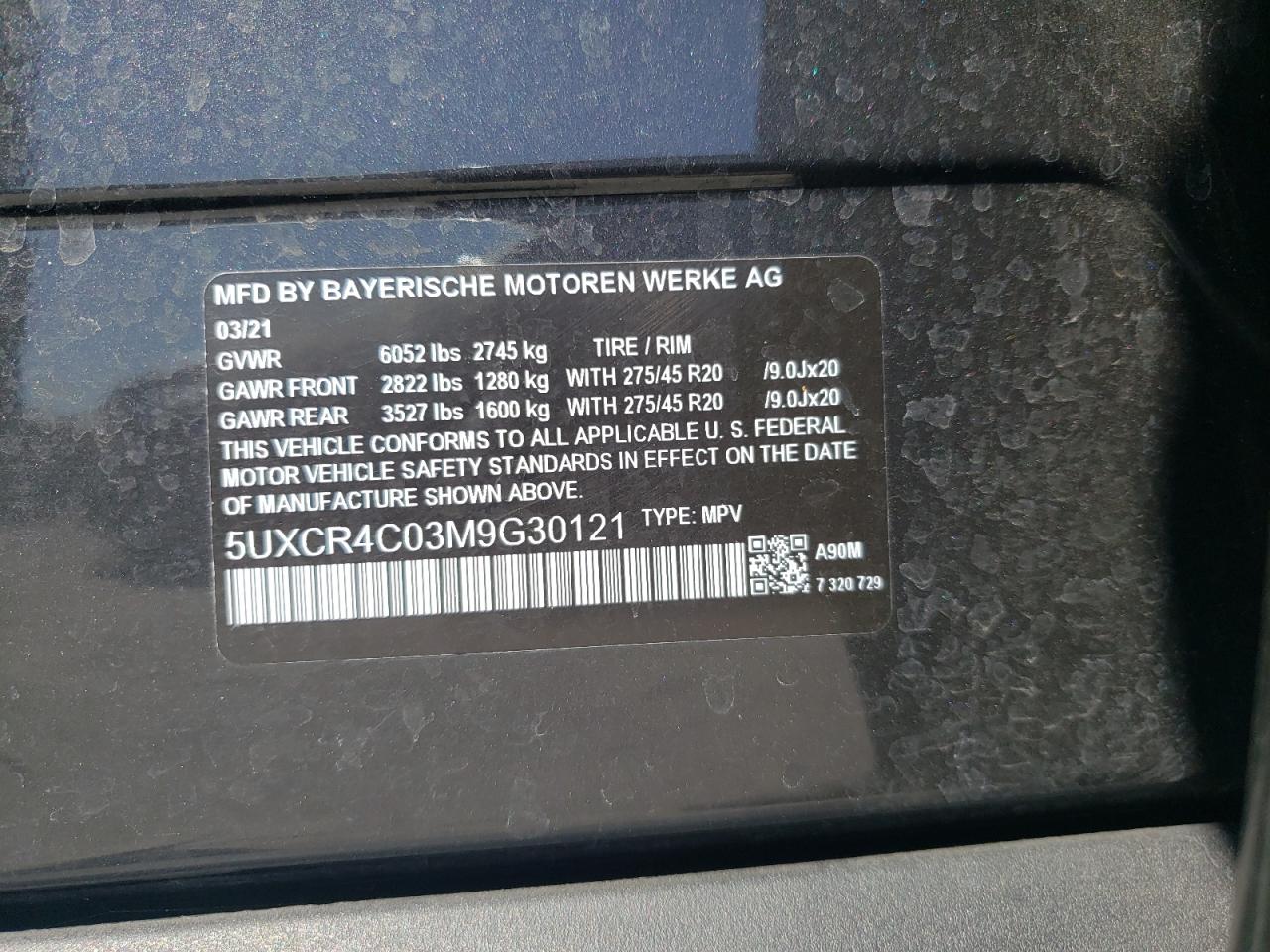 5UXCR4C03M9G30121 2021 BMW X5 Sdrive 40I