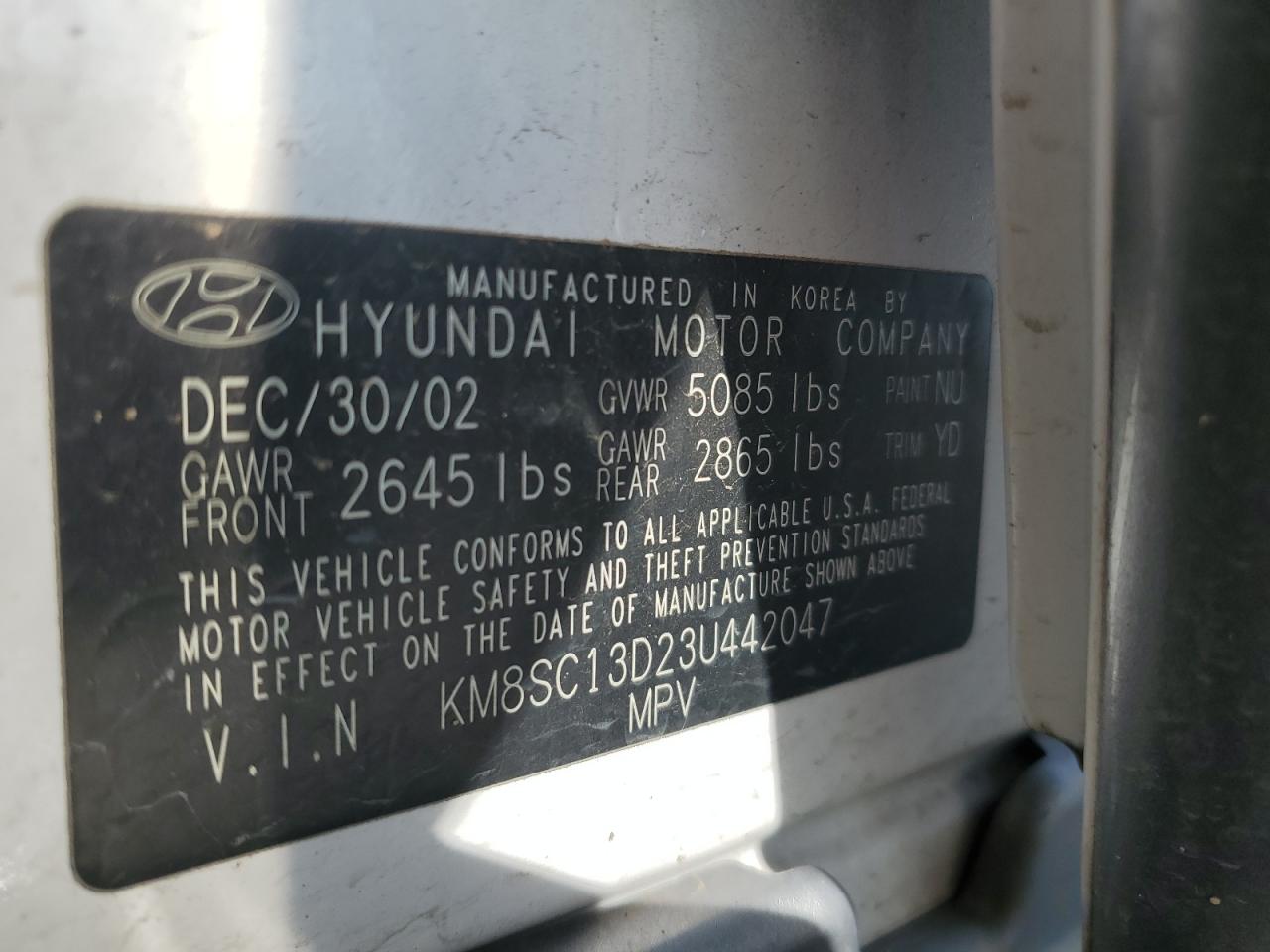 KM8SC13D23U442047 2003 Hyundai Santa Fe Gls