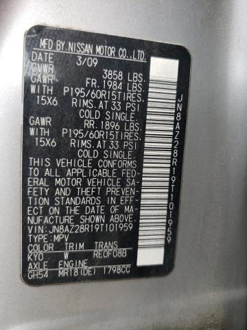 2009 Nissan Cube Base VIN: JN8AZ28R19T101959 Lot: 60546014