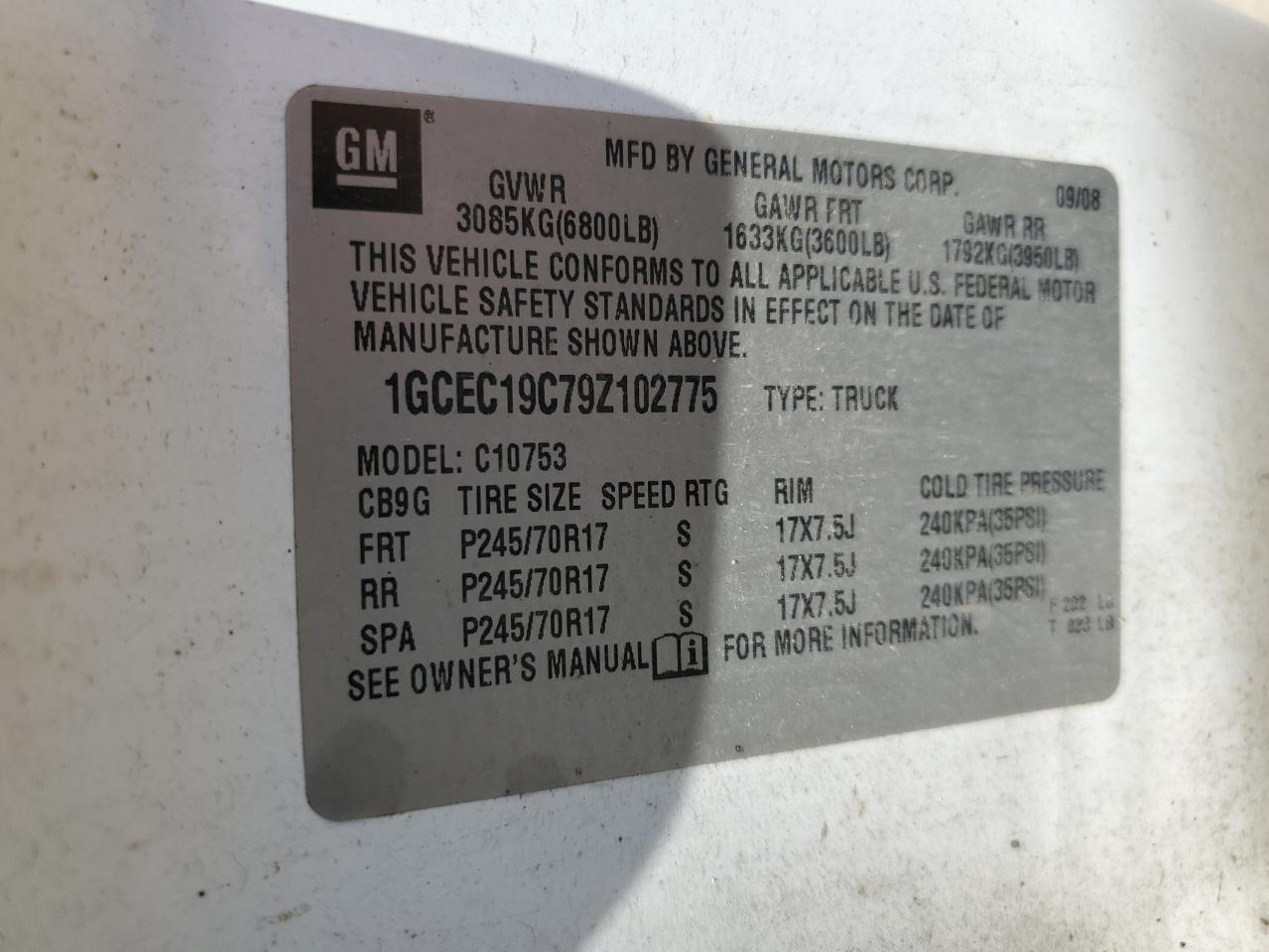 1GCEC19C79Z102775 2009 Chevrolet Silverado C1500