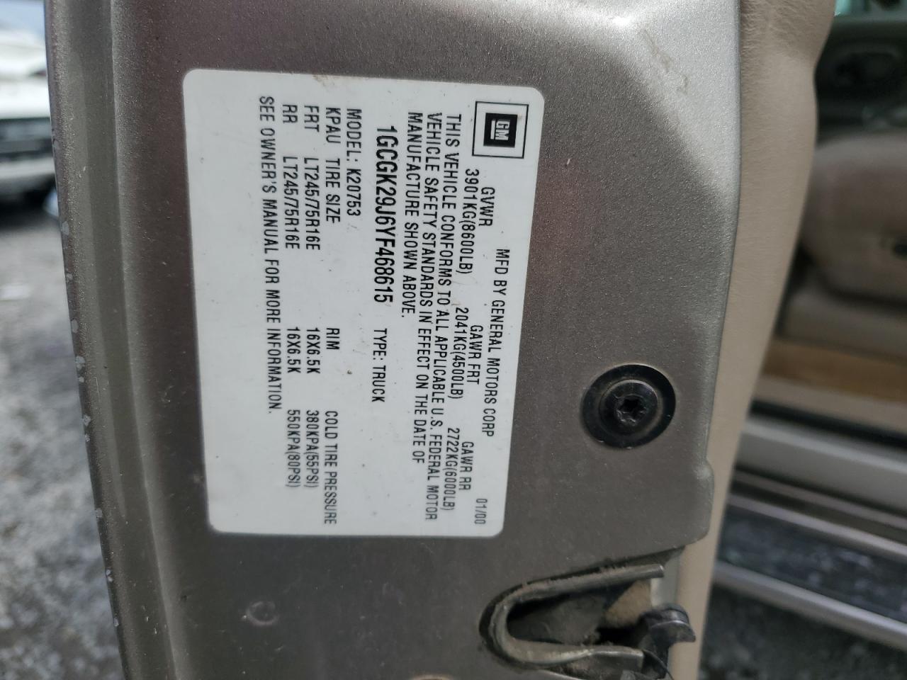 1GCGK29J6YF468615 2000 Chevrolet Gmt-400 K2500