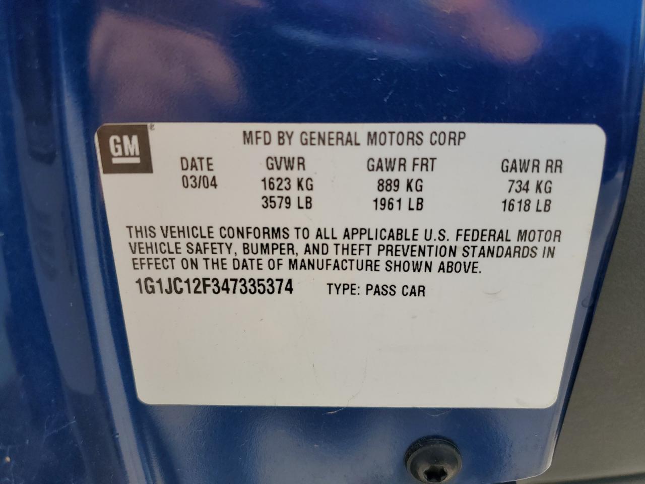 1G1JC12F347335374 2004 Chevrolet Cavalier