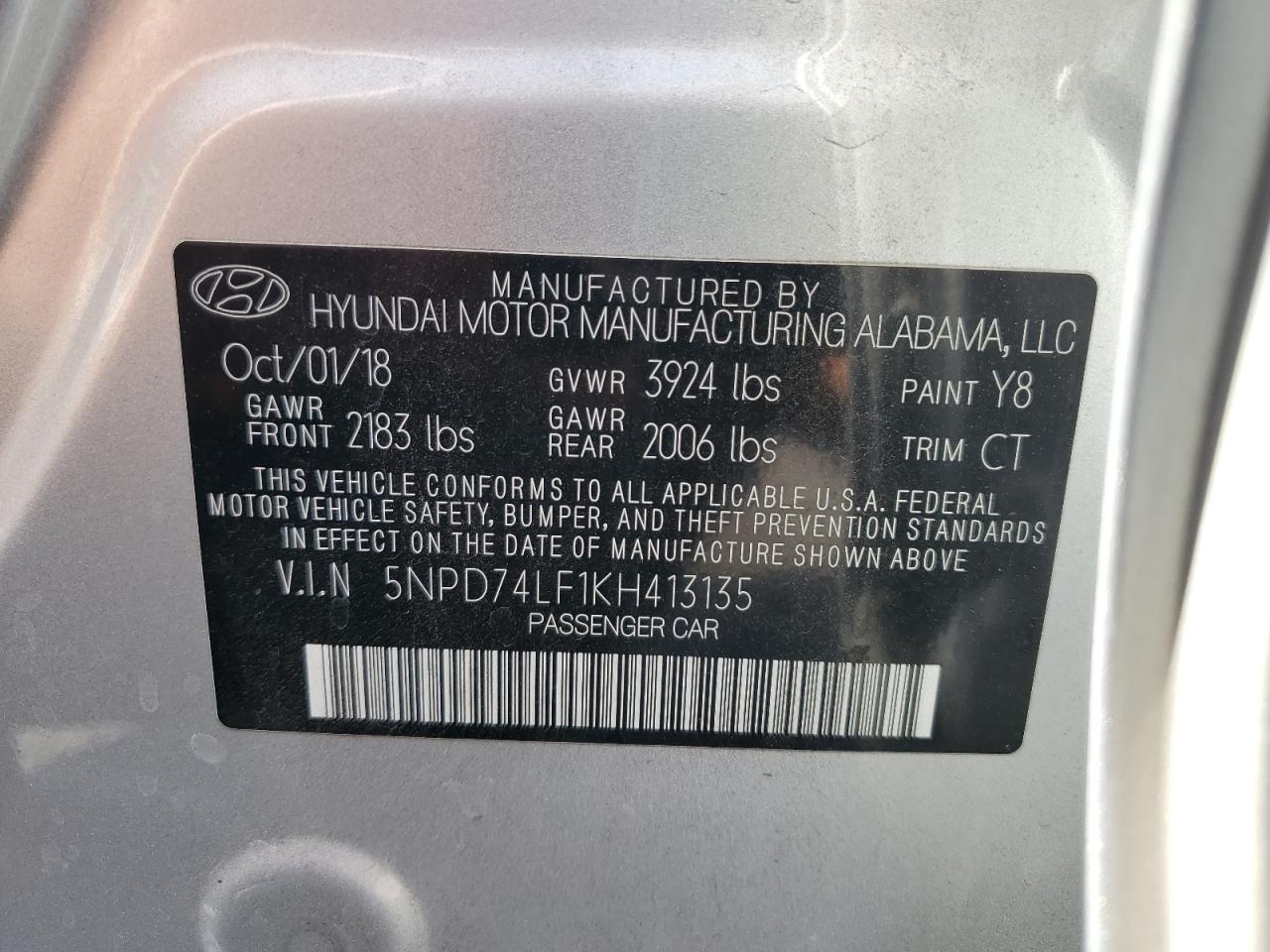 5NPD74LF1KH413135 2019 Hyundai Elantra Se