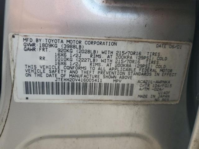 2001 Toyota Rav4 VIN: JTEHH20V416005411 Lot: 57939694