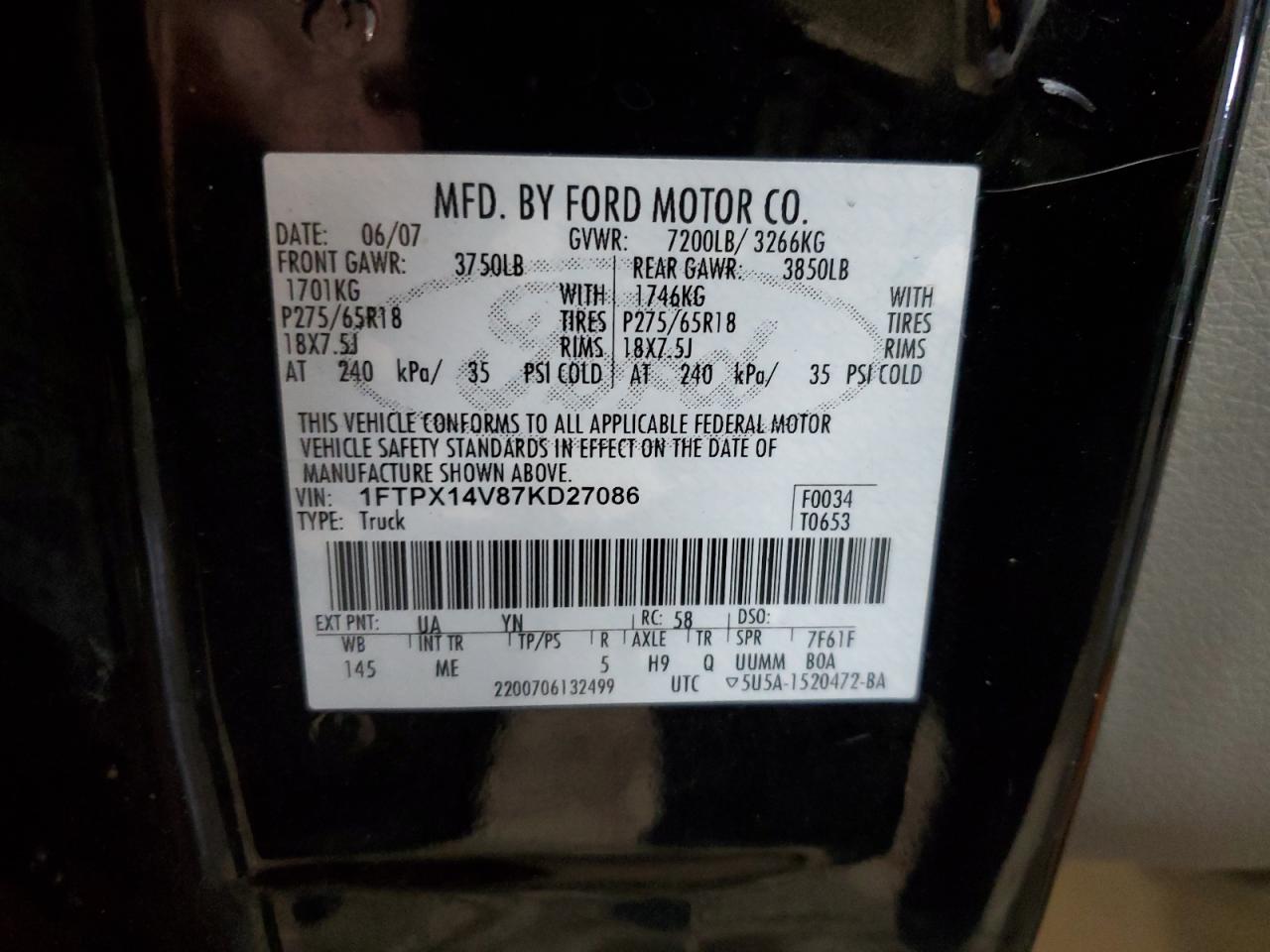 1FTPX14V87KD27086 2007 Ford F150
