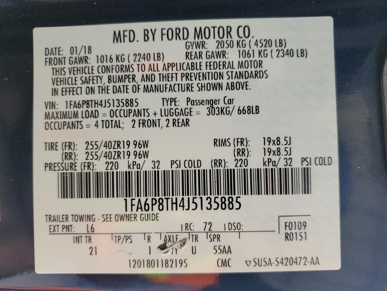 1FA6P8TH4J5135885 2018 Ford Mustang