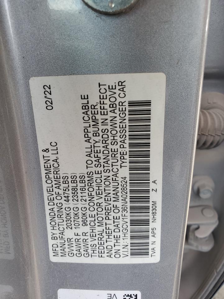 1HGCV1F36NA028524 2022 Honda Accord Sport