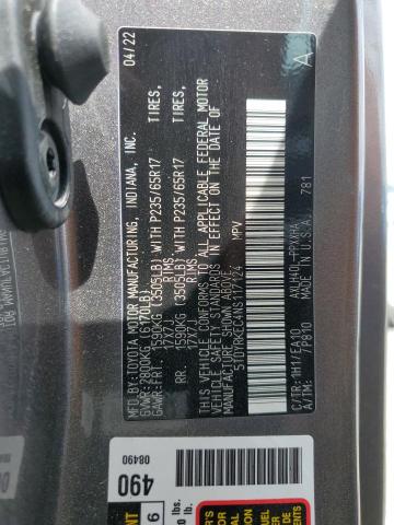 2022 Toyota Sienna Xle VIN: 5TDYRKEC4NS117124 Lot: 59283094