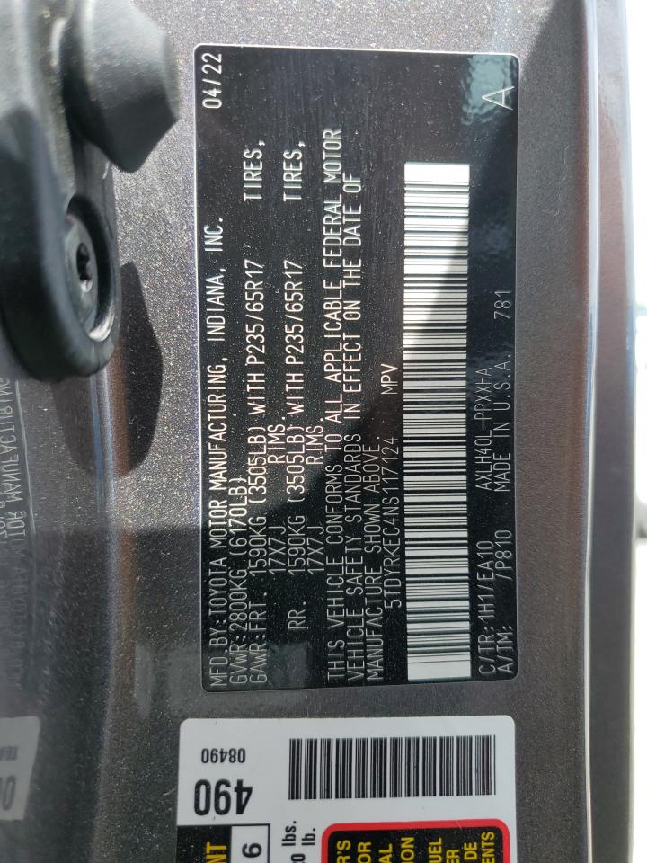 5TDYRKEC4NS117124 2022 Toyota Sienna Xle