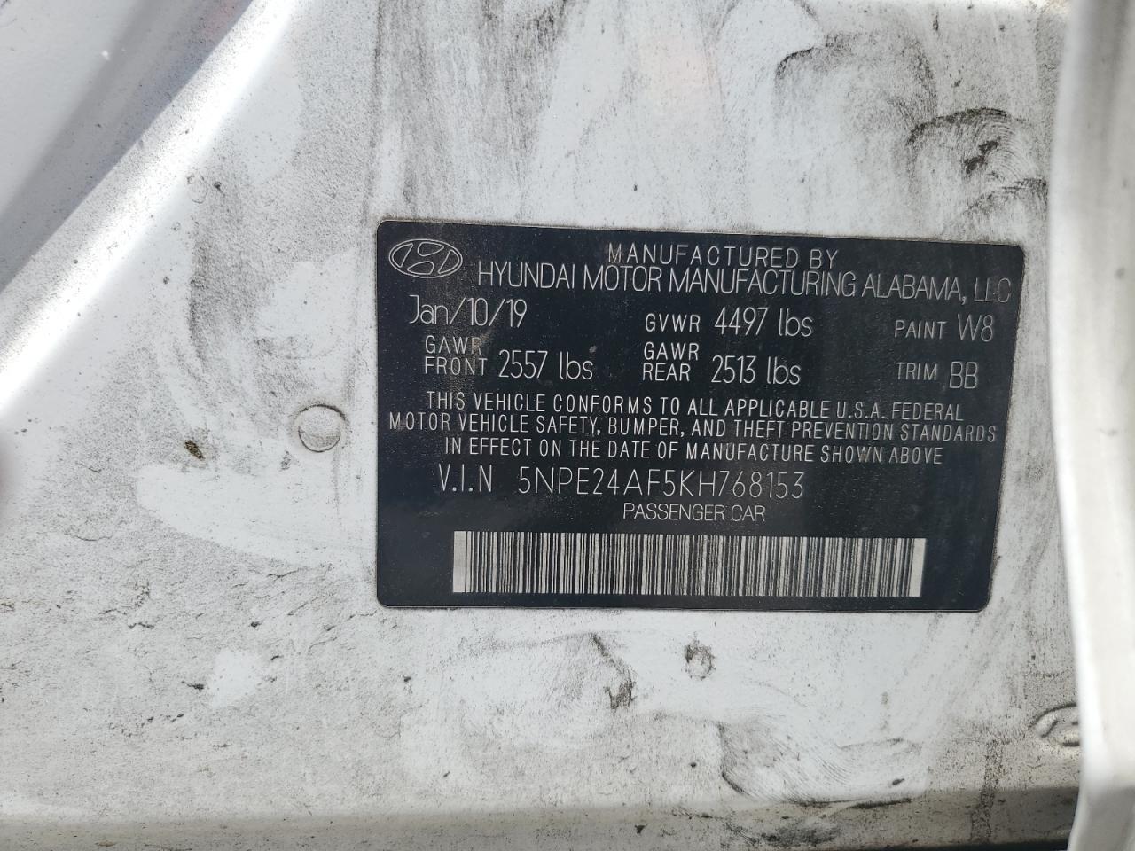 5NPE24AF5KH768153 2019 Hyundai Sonata Se