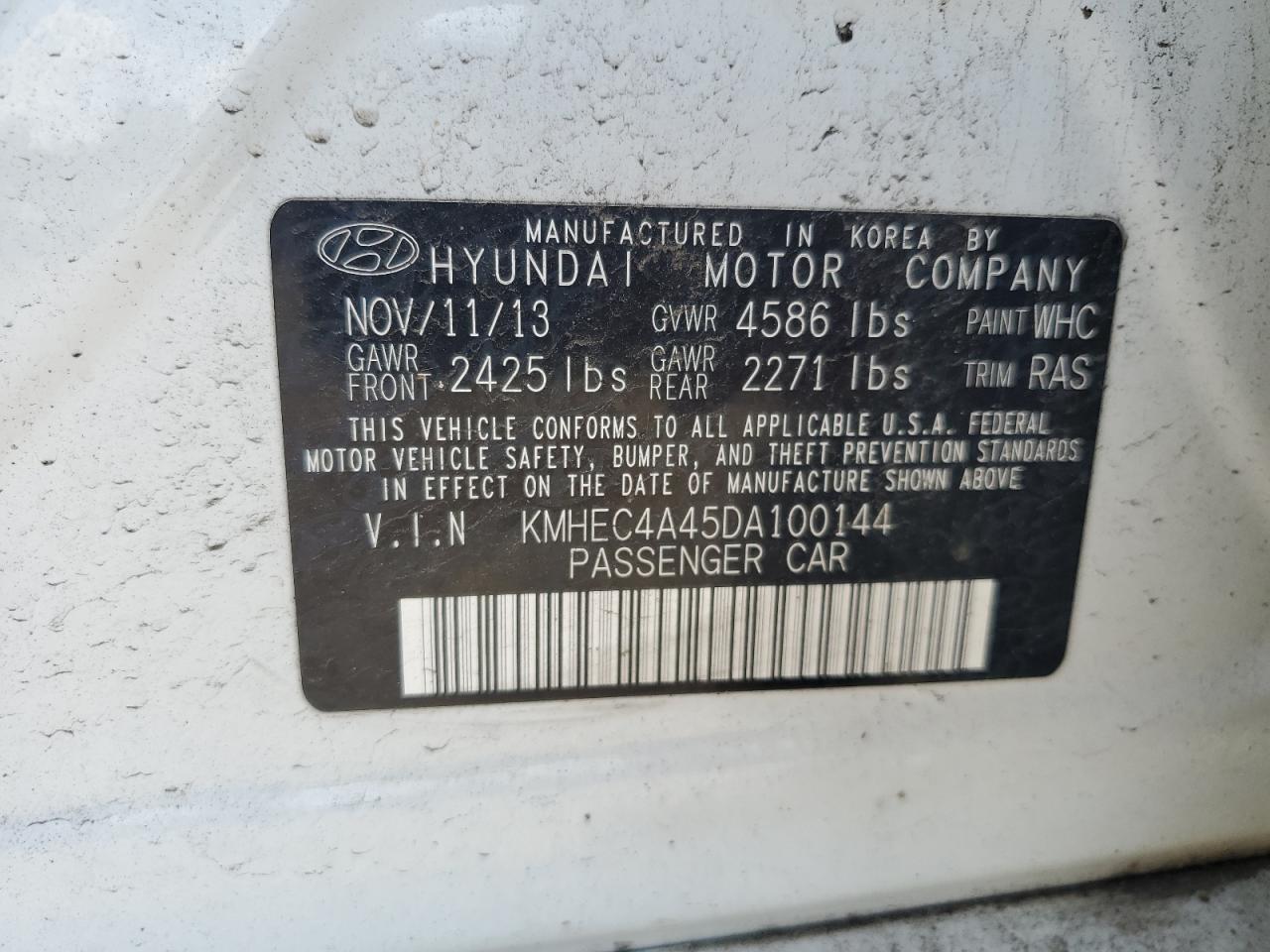 KMHEC4A45DA100144 2013 Hyundai Sonata Hybrid