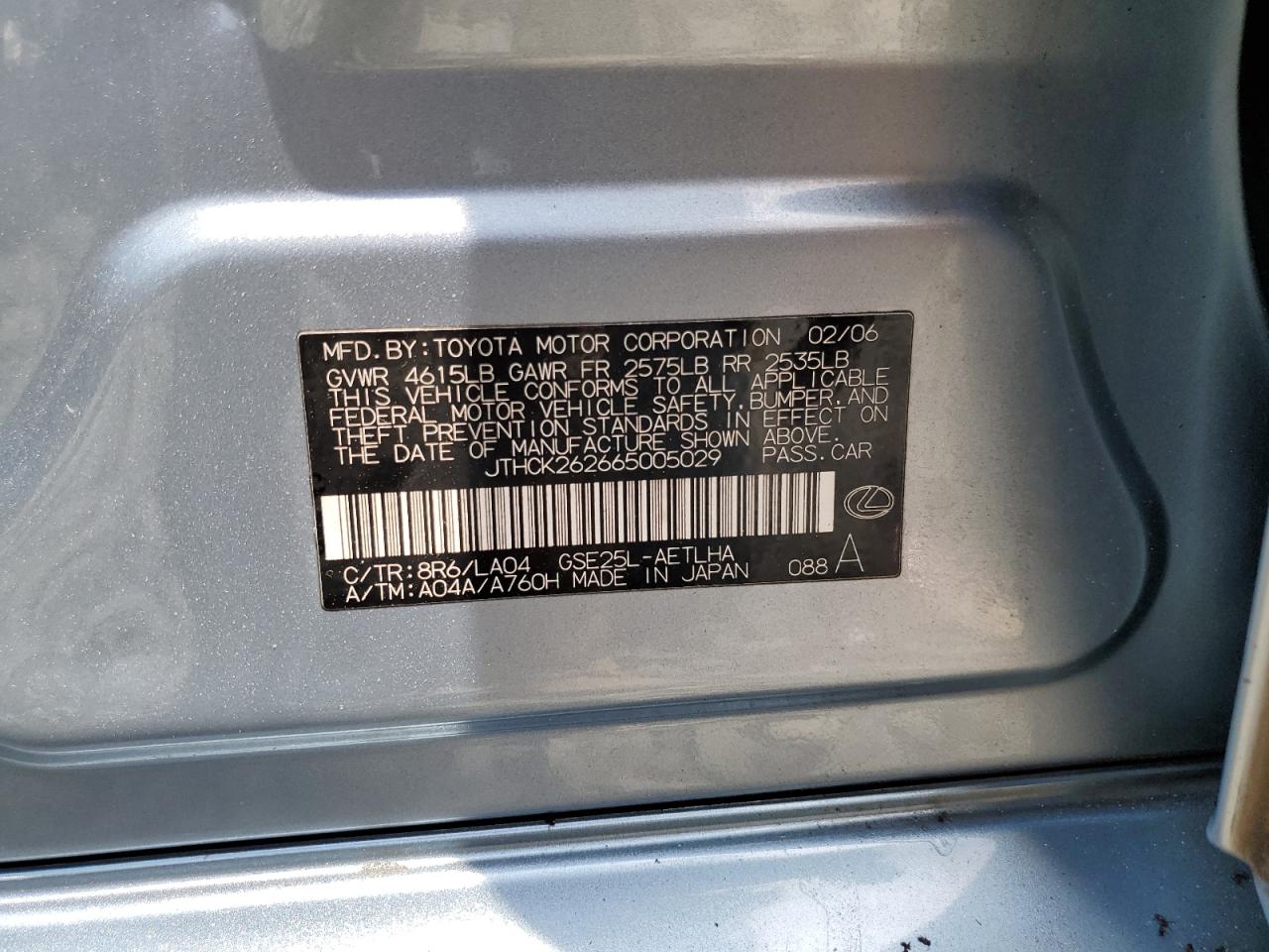 JTHCK262665005029 2006 Lexus Is 250