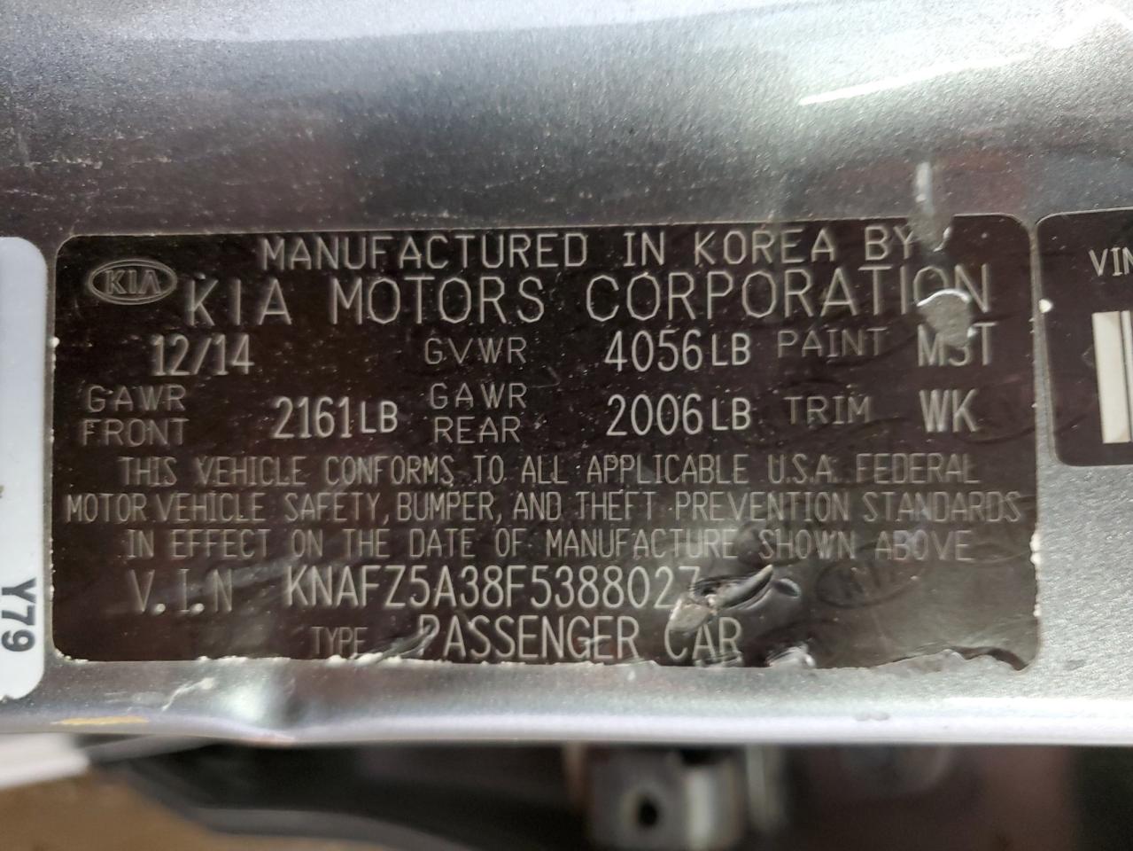 KNAFZ5A38F5388027 2015 Kia Forte Sx