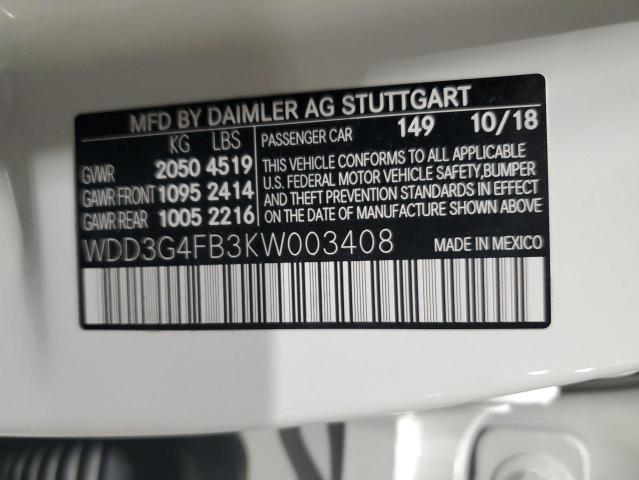 2019 Mercedes-Benz A 220 4Matic VIN: WDD3G4FB3KW003408 Lot: 61190564