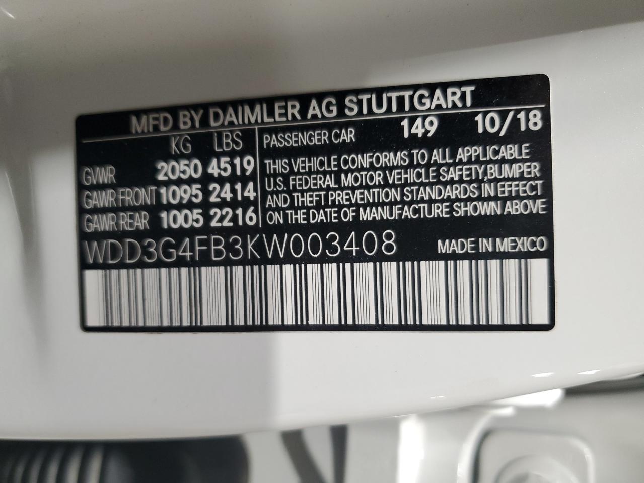 WDD3G4FB3KW003408 2019 Mercedes-Benz A 220 4Matic