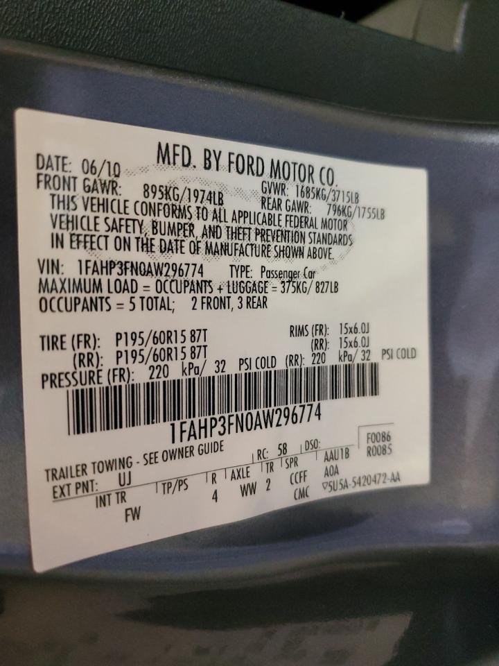 1FAHP3FN0AW296774 2010 Ford Focus Se