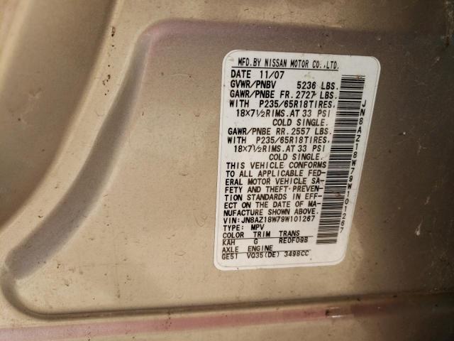 2009 Nissan Murano S VIN: JN8AZ18W79W101267 Lot: 59362934