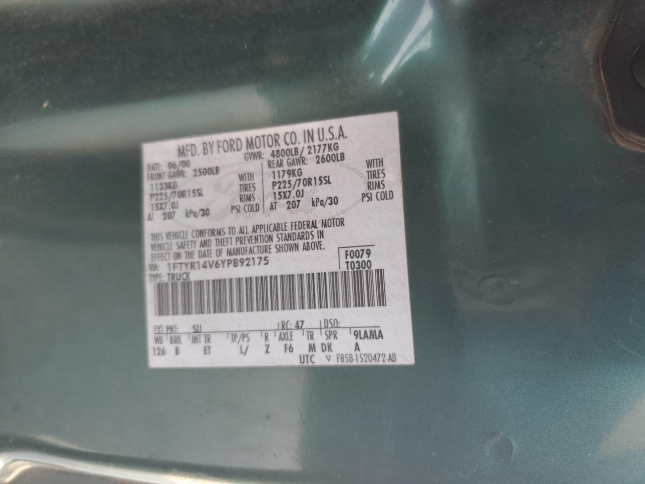 1FTYR14V6YPB92175 2000 Ford Ranger Super Cab