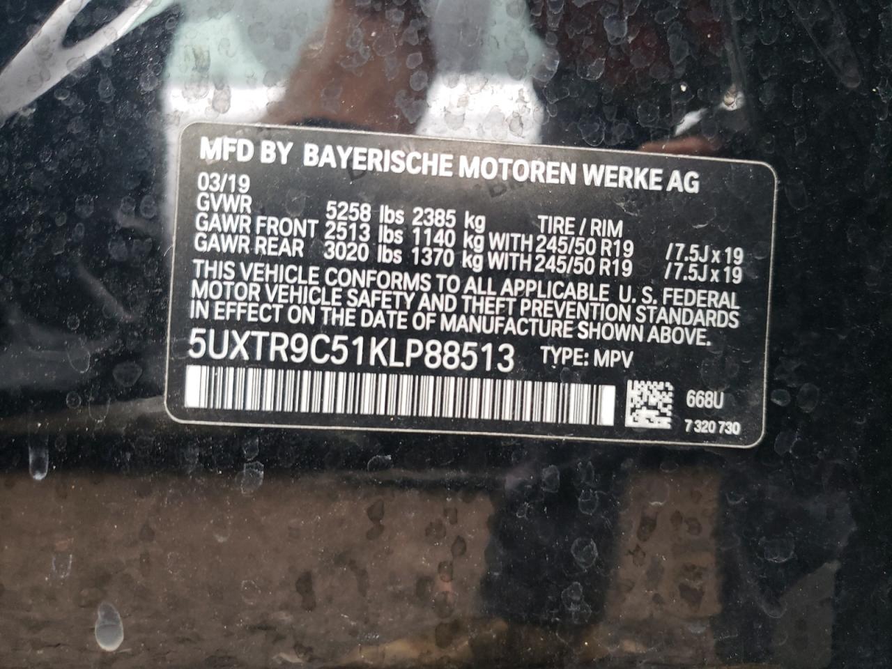 5UXTR9C51KLP88513 2019 BMW X3 xDrive30I