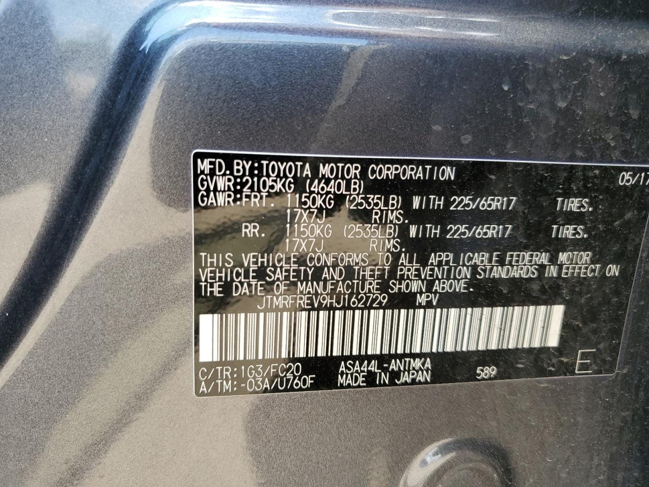 JTMRFREV9HJ162729 2017 Toyota Rav4 Xle