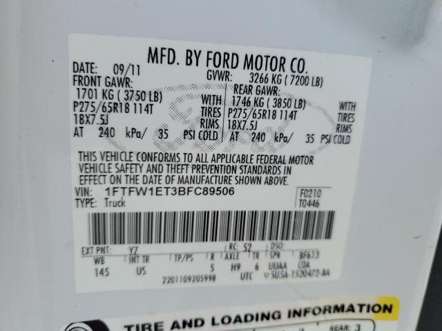 2011 Ford F150 Supercrew VIN: 1FTFW1ET3BFC89506 Lot: 59530404