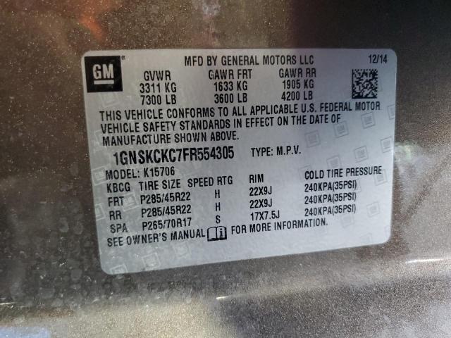 2015 Chevrolet Tahoe K1500 Ltz VIN: 1GNSKCKC7FR554305 Lot: 57962734